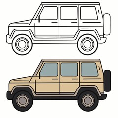 A beige SUV badge and a black and white outline of the car for painting