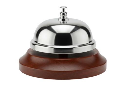 Isolated Classic Silver Reception Bell on Wooden Base