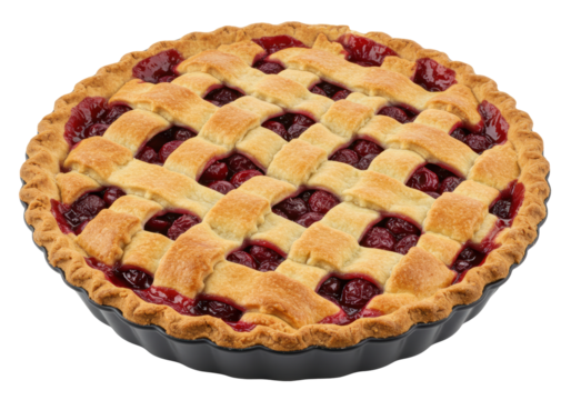 Isolated Cherry Pie with Lattice Crust