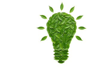 Isolated Light Bulb Shape Made of Green Leaves Eco-Friendly Concept