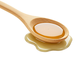 Isolated Wooden Spoon with Dripping Honey Close-up