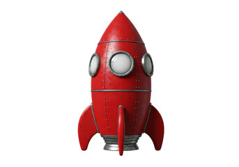 Isolated Vintage Red Rocket Ship Detailed Design