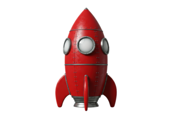 Isolated Vintage Red Rocket Ship Detailed Design