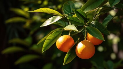 Vibrant Oranges Glowing Against Dark Green Leaves in Natural Light