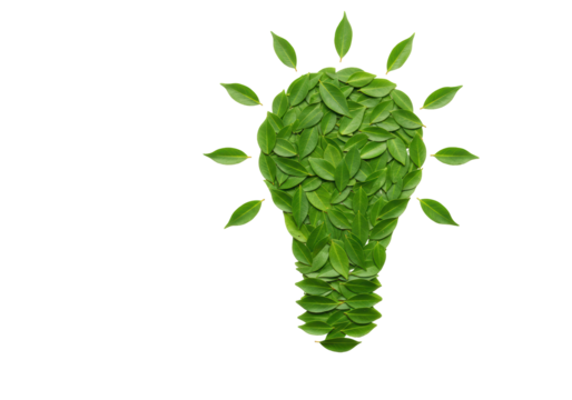 Isolated Light Bulb Shape Made of Green Leaves Eco-Friendly Concept