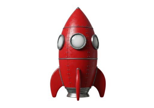 Isolated Vintage Red Rocket Ship Detailed Design
