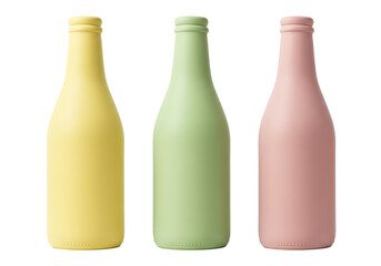 Isolated Three Pastel Colored Milk Bottles Retro Style