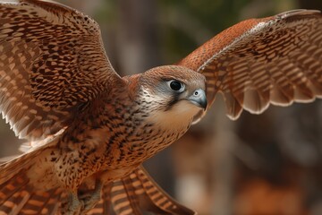Close-Up of a Falcon in Flight with Outstretched Wings and Focused Gaze Demonstrates the Bird’s Natural Precision, Strength, and Mastery of Aerial Hunting in the Wild Open Sky