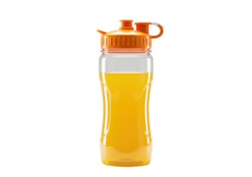 Isolated Plastic Water Bottle with Orange Liquid and Lid