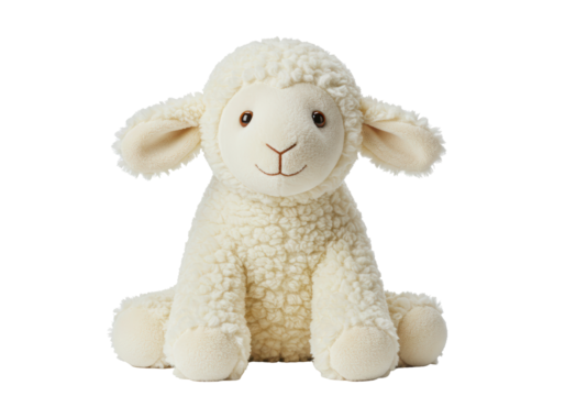 Isolated Plush White Lamb Toy with Soft Wool Texture