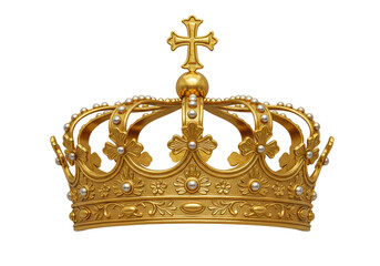 Isolated Golden Crown with Cross and Pearl Embellishments