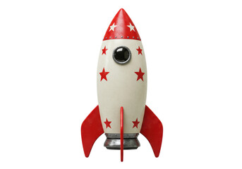 Isolated Retro Rocket Ship with Stars and Red Accents