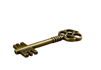 Isolated Antique Brass Key with Ornate Design