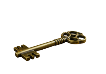 Isolated Antique Brass Key with Ornate Design