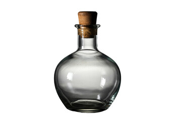 Isolated Empty Clear Glass Bottle with Cork Stopper