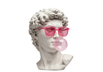 Isolated Marble Bust of David Wearing Sunglasses and Blowing Bubblegum