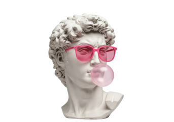 Isolated Marble Bust of David Wearing Sunglasses and Blowing Bubblegum