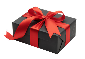 Isolated Stylish Black Gift Box with Red Ribbon
