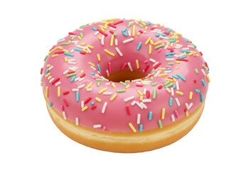 Isolated Pink Frosted Donut with Colorful Sprinkles