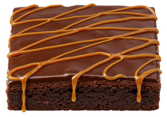 Isolated Decadent Chocolate Brownie with Caramel Drizzle