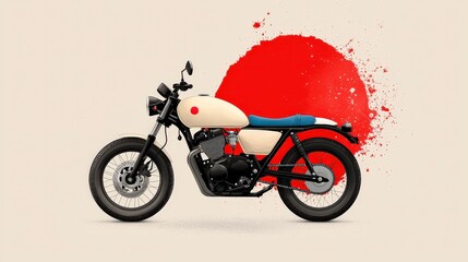 Vintage motorcycle with crimson backdrop: A classic motorcycle is presented with a striking crimson backdrop that exudes an artistic vibe.