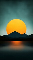 Sunset Symphony: A majestic sunset casts a golden glow over a tranquil mountain range, reflecting serenely in the calm lake, evoking a sense of peace and natural wonder.