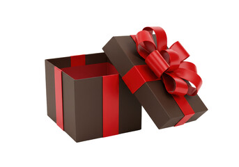 Isolated Open Gift Box with Red Ribbon for Celebratory Occasions