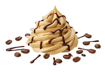 Isolated Swirl of Coffee Cream Topping with Chocolate Drizzle and Coffee Beans