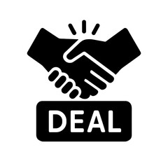 Obraz premium Handshake with DEAL text representing agreement on offer – solid black icon