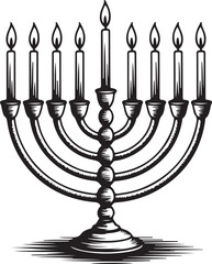 Fototapeta premium Menorah Silhouette with Candles for Hanukkah Art Design, Perfect for Jewish Tradition Decor and Festival Light Illustration Theme
