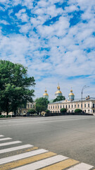 Panoramic view of St. Nicholas Naval Cathedral. Nikolo-Bogoyavlenskiy Morskoy Sobor built in 1762 in Saint Petersburg, Russia