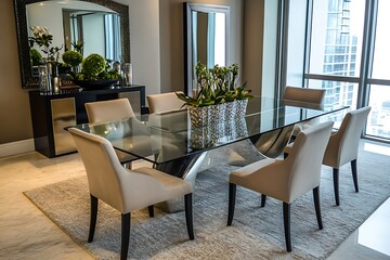 a sleek glass dinning table