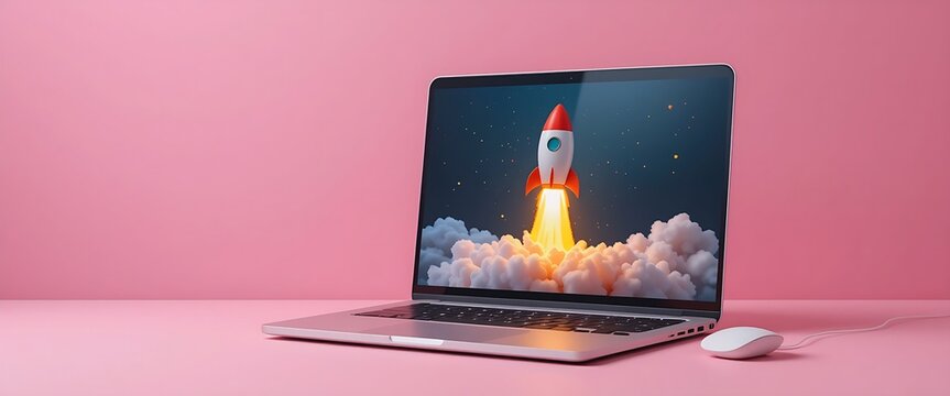 Burning laptop computer screen with a fiery illustration concept