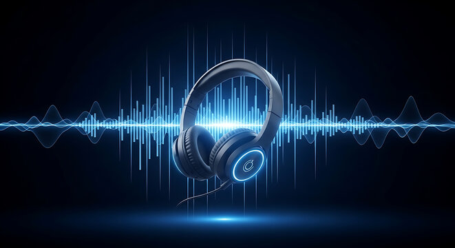 Immersive Audio Experience High-Quality Headphones and Sound Waves