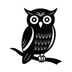 Owl on Branch Vector Illustration