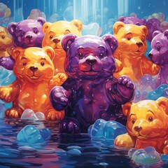 gummy bears, background, digital illustration