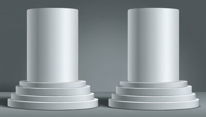 Two light gray cylindrical columns on tiered circular bases