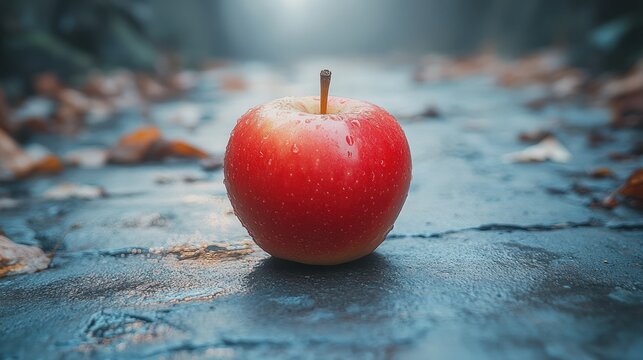 Red apple on a stone path