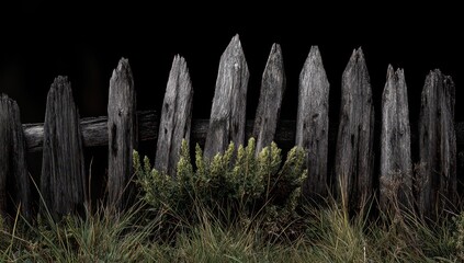 Weathered wooden fence with greenery