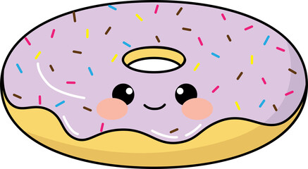 Cute smiling donut with purple glaze and sprinkle on it
