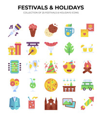 Festivals and Holidays. Collection of 25 Fun Icons
