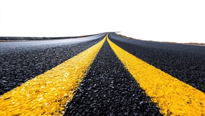 Asphalt road with yellow lines, vanishing point