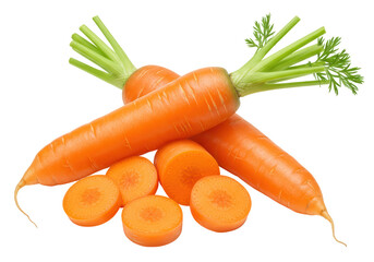 Isolated Carrots and Slices Fresh Orange Vegetables