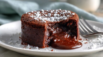 Decadent Chocolate Lava Cake with Molten Center and Powdered Sugar Topping