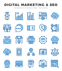 Set of Two Color Digital Marketing & SEO Icons. Two Color art icon. Vector illustration