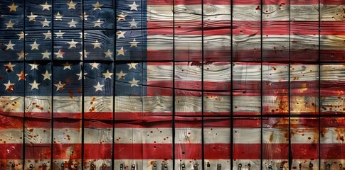 American flag painted on a wooden wall