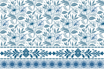 seamless modern petals sketch floral.white background texture pillow cover fashion.home textile blue floral elements hand drawn.one-line design border embroidery minimalism.clean simple petal outline
