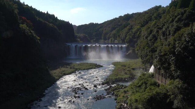 A view of a waterfall in the mountains in Bungo-Ohno city of Oita Prefecture, Japan. 4 times speeds x4