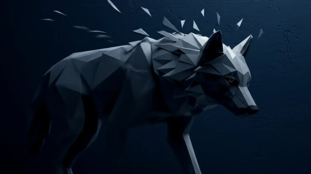 Polygonal wolf figure in dark modern abstract style  