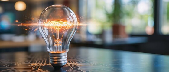 Brilliant Ideas: Glowing Lightbulb on Circuit Board - Innovation and Technology Concept